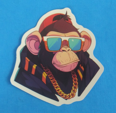 Monkey Wearing Sunglasses & Bling Sticker 2.25'' x 2.18'' (AL)