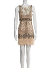 Sue Wong Nocturne Nude Bead/Feather Vintage Cocktail Dress Size 2