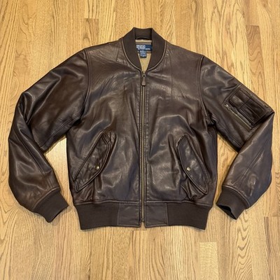 Polo Ralph Lauren Leather Bomber Flight Jacket Men's Size Small MA