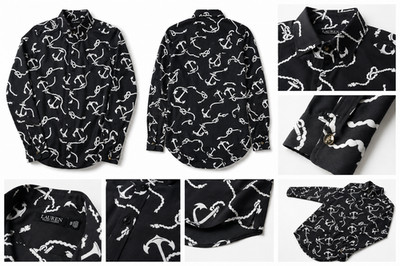Ralph Lauren Women s XS Nautical Anchor Rope Print Button Up Shirt Black White