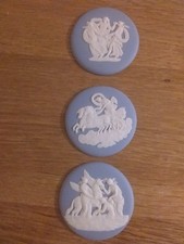WEDGWOOD JASPERWARE PLAQUES, 4.5cm, x 3, THE THREE GRACES