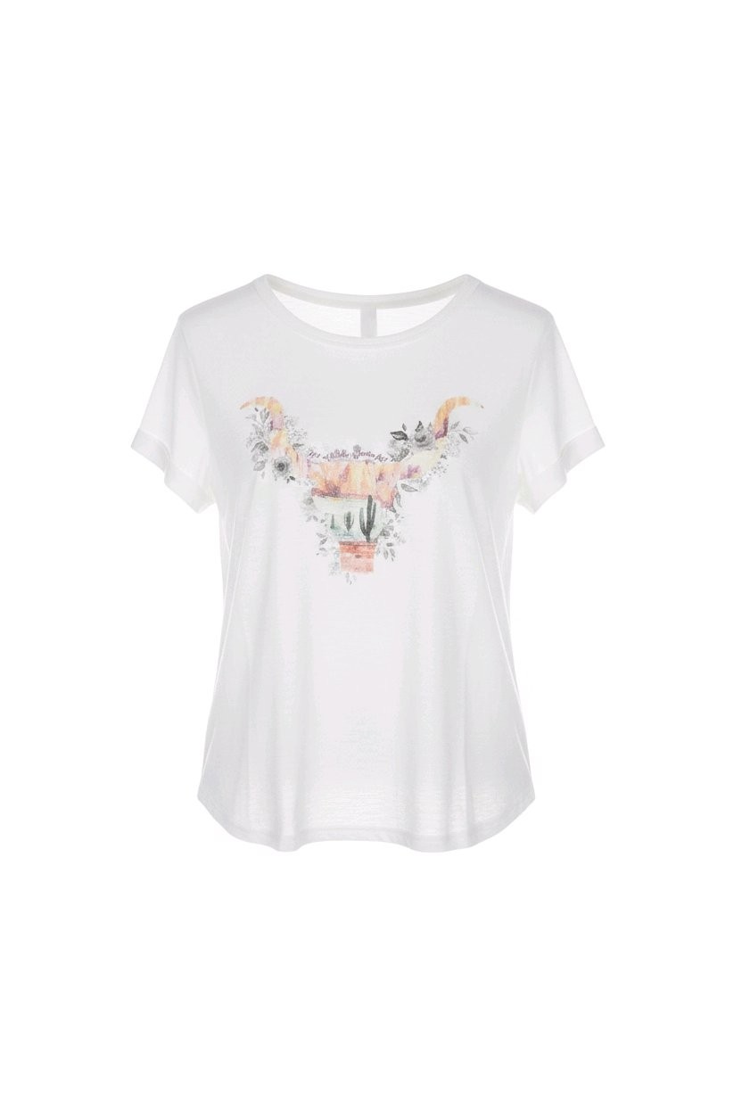 Women's Whitegraphic Short Sleeve T-shirt Crew Neck Size Small