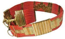 Vintage Women's Brass  Copper Red Multi-Strand Leather Tribal Style Belt - 31"