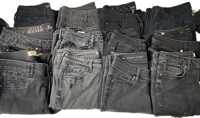 7 Pairs Black Denim Jeans Trashed Destroyed Scrap Craft DIY Upcycle Job Lot