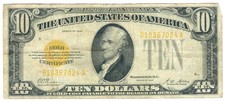 1928 $10 U.S. GOLD CERTIFICATE - FR#2400 - WOODS & MELLON - CREASES - FINE