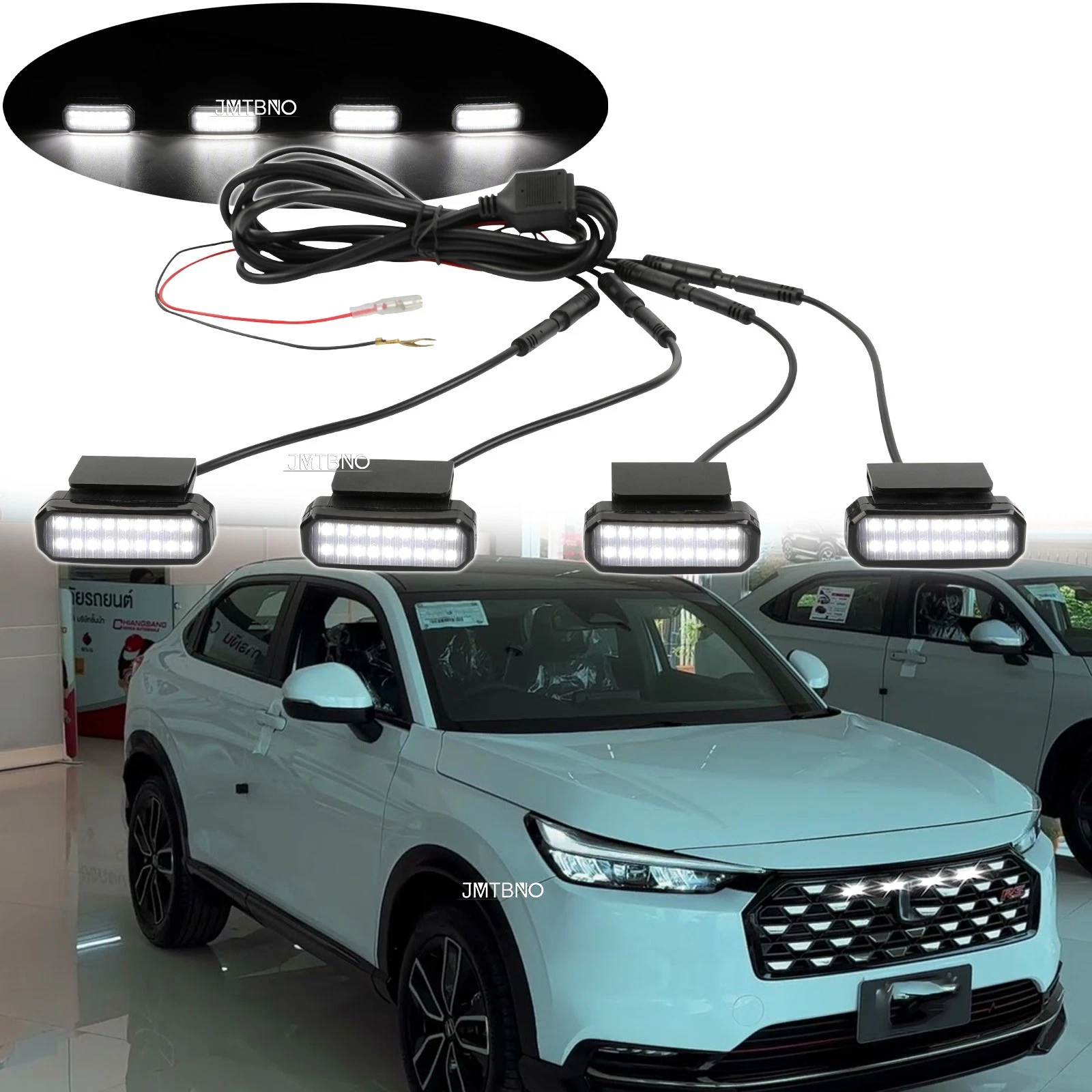 4PCS For Honda HR-V Smoked Raptor Style DRL White LED Front Grille Grill Lights
