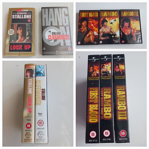 Silvester Stallone Vhs Bundle Rambo Cliffhanger Lock Up 5 Vhs Movies Tested - Picture 1 of 18