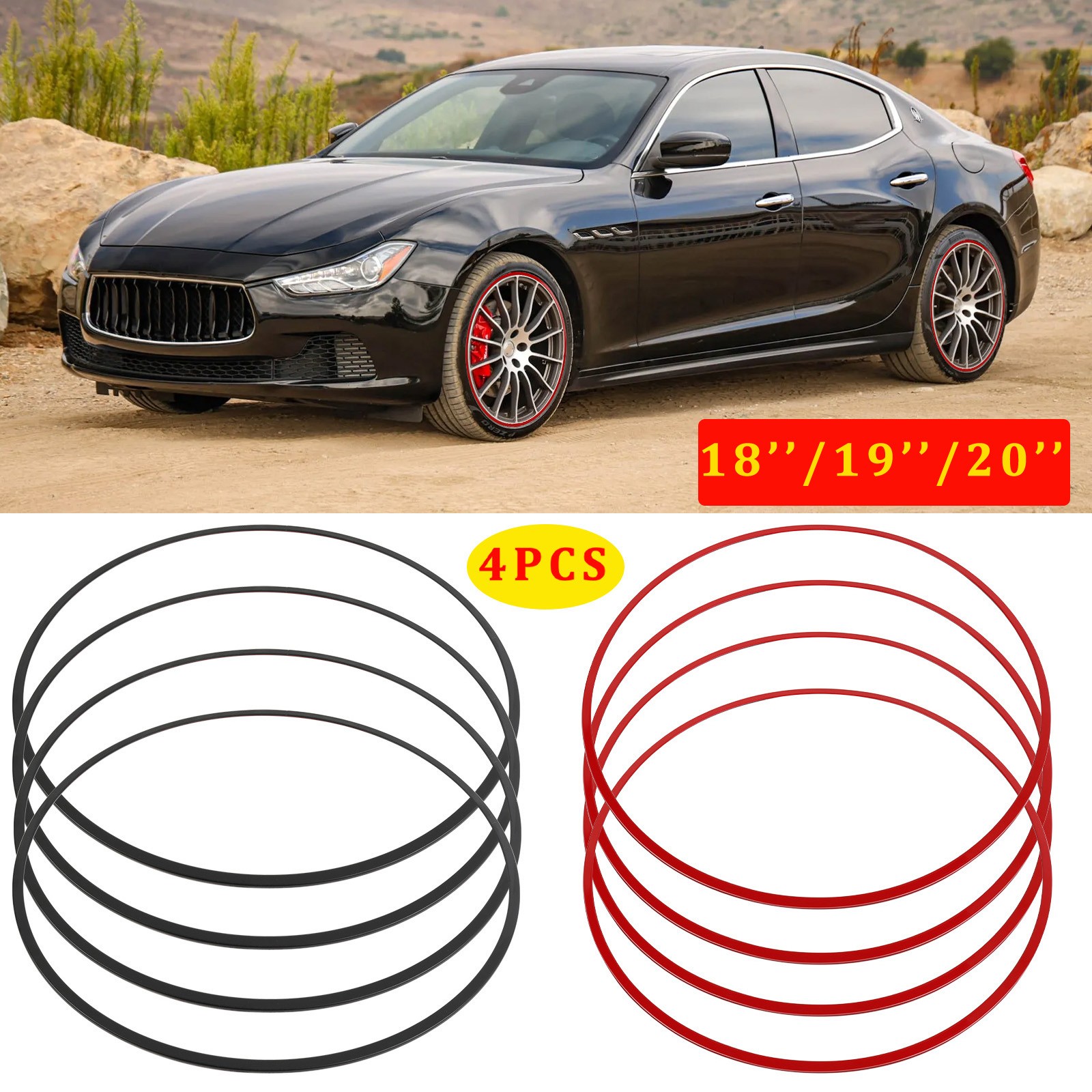 4PCS Wheel Rim Protector Hub Rim Cover Tire Trim Rings Alloy For Maserati Ghibli