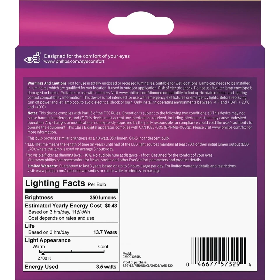 Philips Ultra Definition 40W Equivalent Soft White G16.5 Medium LED Decorative - Image 3 of 4