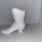 Fenton Milk Glass High Top Boot Shoe Daisy And Buttons Pattern Vintage 4” Tall