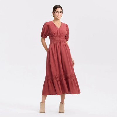 #ad #ad Women Balloon Short Sleeve Maxi A Line Dress Universal Thread $17.99