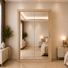 Maple Luxe Mirror Sliding Wardrobe Bedroom Closet Storage 6 Sizes 4 Colours