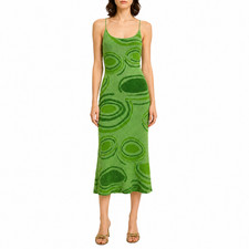 House of Sunny Sweater Midi Dress Fitted Green Hockney Knit Sz US 4 Cut Outs