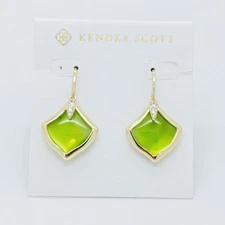 New Kendra Scott Joelle Gold Drop Earrings in Chartreuse Green