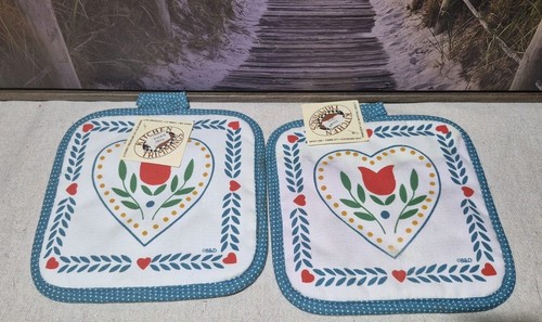 Vintage 70er Jahre, 7" Baumwolle Topflappen, 2er Set