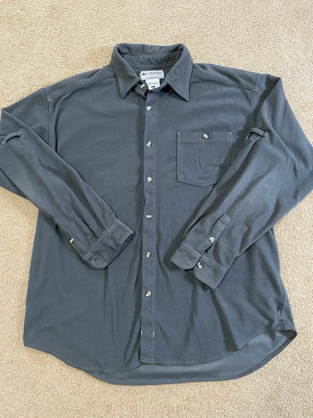 Columbia Fleece Button Up Shirt Mens XL Gray Titanium Outdoor Camping Hiking