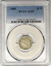1889 THREE 3 CENT NICKEL ~ PCGS AU53!