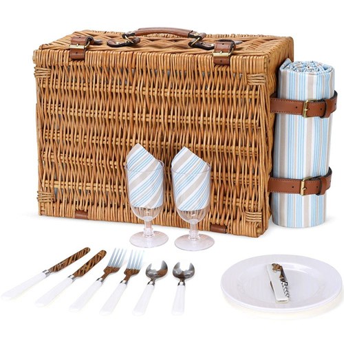 Picnic Basket Set for 2 Persons, Willow Hamper with Large Insulated ...