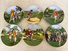Philippe Deshoulieres Limoges France Porcelain Golf Themed 6 Dessert Plates 6"