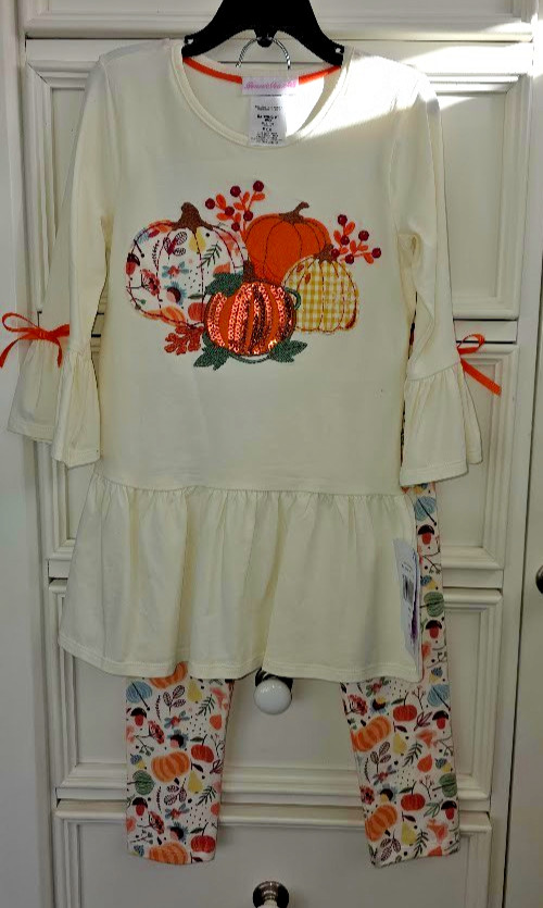 Bonnie Jean Girls 6X Mixed Print Autumn Pumpkin Leggings Set New w Tags image 3