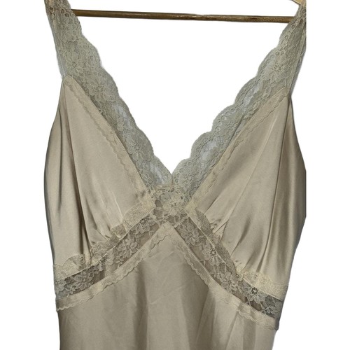 Abercrombie & Fitch Gold Satin Lace Sheer V-Neck Sleeveless Slip Maxi Dress Sz L - Picture 5 of 9