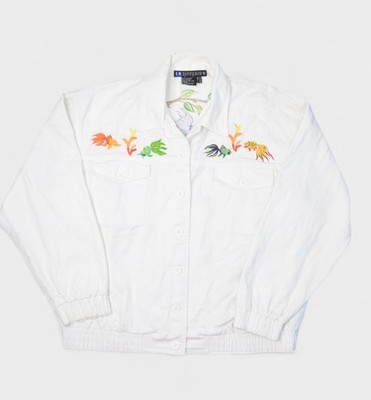 IB Diffusion Jacket Womens 12 XL White Koi Fish Embroidered Bamboo Button