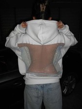 Cut Out Mesh Back Hoodie Oversized Rhinestone Glam Streetwear Sweatshirt Women