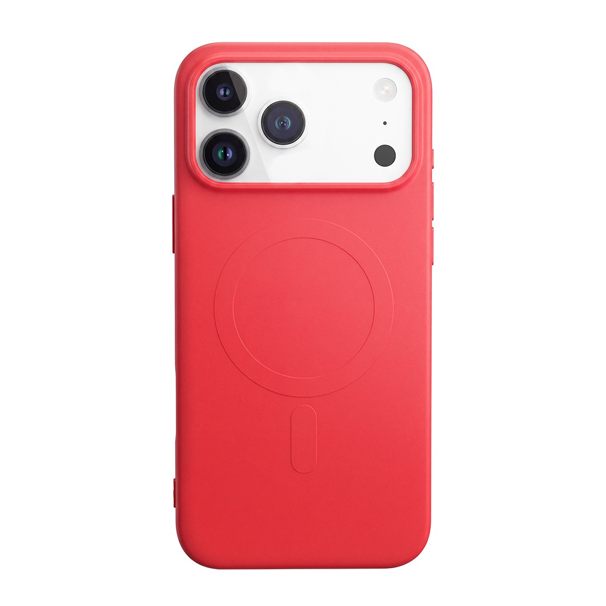 Coque iPhone 17 Pro Max en silicone soft touch rouge haute finition
