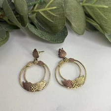 FAS Sterling Silver Tri Gold Tone Grape Leaf Dangle Earrings