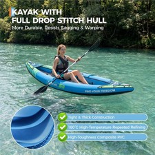 Inflatable Kayak for One Person Fishing Padded Seat 3 Fins Pump Repair Bag