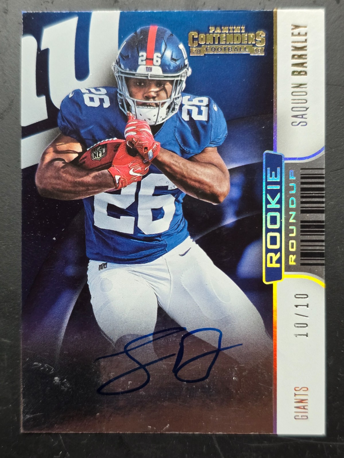 Saquon Barkley Panini Contenders Rookie of the Year Contenders #SB Autograph-Gold