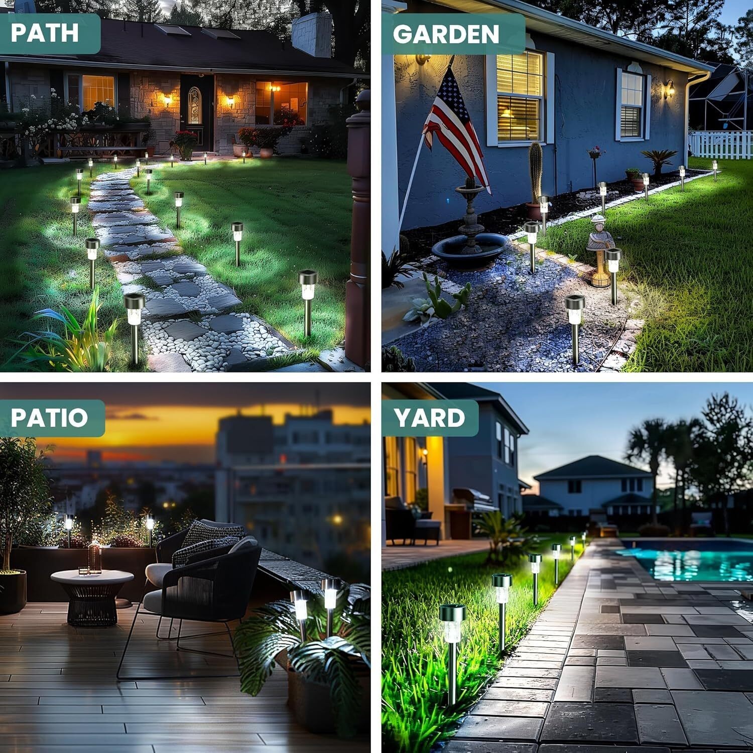 24 Pack Solar Path Lights Garden Light Outdoor Waterproof Driveway Pathway Patio