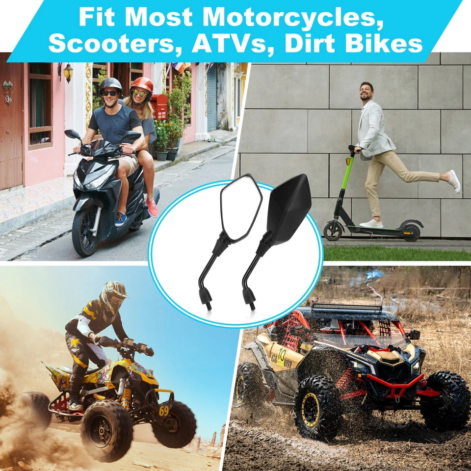 For Yamaha Grizzly 700 660 550 450 ATV Rearview Mirrors + 7/8" Handlebar Clamps - Image 4 of 4