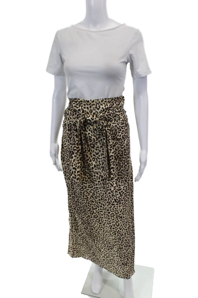 J Crew 女式弹性腰带豹纹长裙棕色 S 码 — 第 2/4 张图片