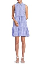 Tommy Hilfiger Tiered Gingham Shirtdress Size 10 Blue And White