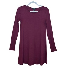 FOREVER 21 Y2K Ribbed Long Sleeve A Line Dress Burgundy Large