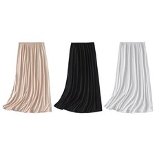 Womens Basic Solid Color Half Slips Underskirt Elastic Waist Midi Long Skirt