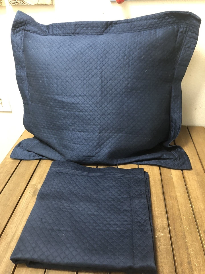 Frette Euro Shams 26x26” Azul Marino 100% Algodón Acolchado Patrón Diamante Usado en Excelente Condición Foto 3 de 4