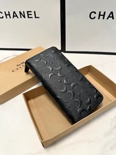 NEW  Coach Embossed Signature Black Leather Long Accordion Zip Wallet
