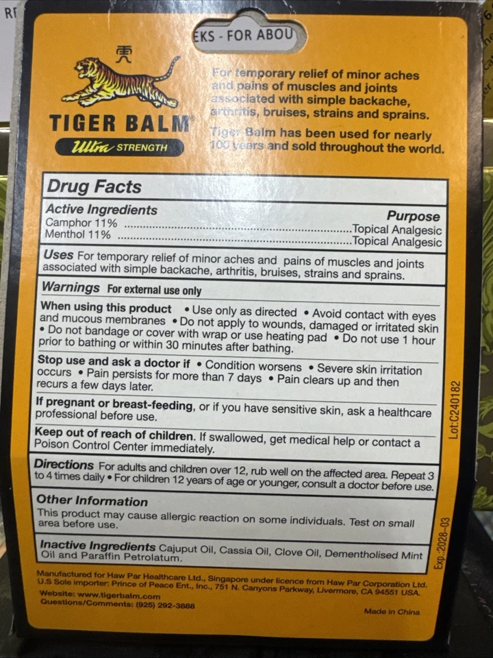 Tiger Balm Ultra Strength Ointment for Muscle Pain, 18g, 0.63 oz (3 Bottles) - Image 4 of 4