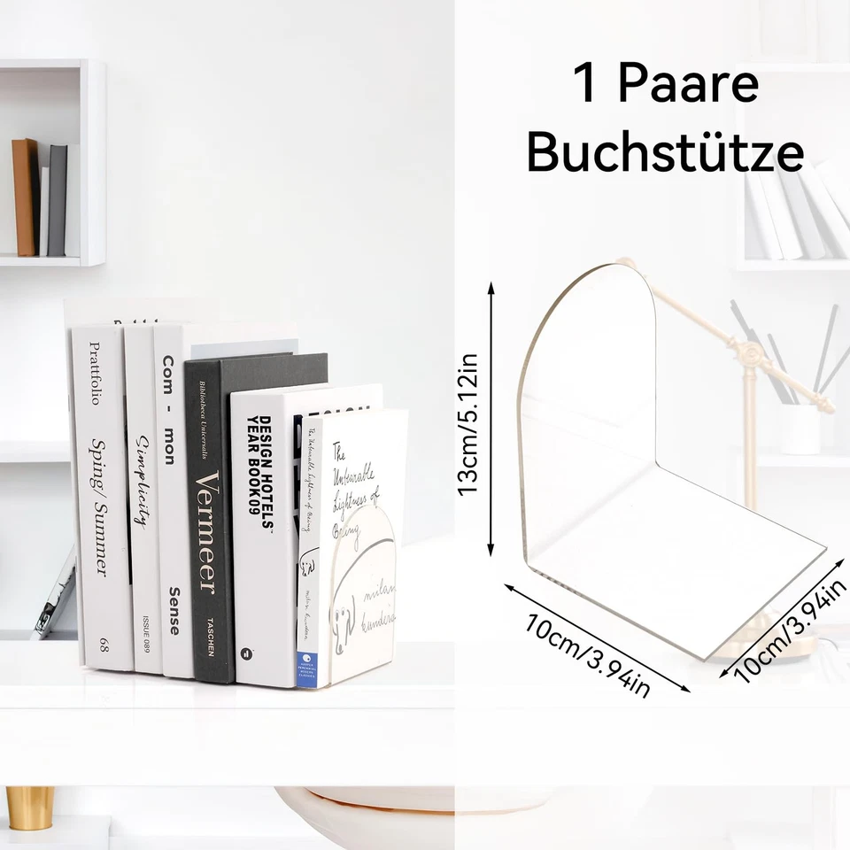 Buchstütze Acryl, 2er Pack, 100 x 100 x 130mm, Buchstützen Acryl, Transparent... - Bild 2 von 4