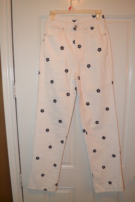 PacSun Women’s Happy Daisy Corduroy Boyfriend Pants Sz 26 Ivory 