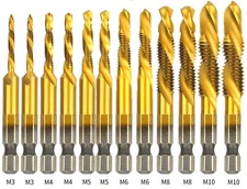 12Pcs 1/4in Hex Shank HSS Screw Thread Countersink Tap Drill Bit Combination Set