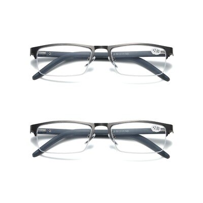 2 PK Mens Half Frame Rectangular Blue Light Blocking Reading Glasses Readers