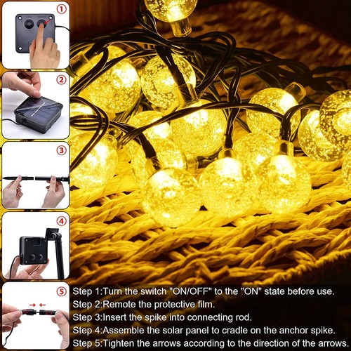 Solar 30 LED String Lights Patio Party Yard Garden Wedding Waterproof Outdoor - Picture 8 of 18