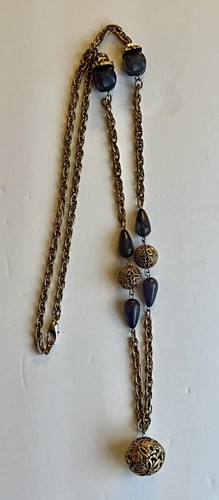 Vintage Gold Filigree Metal Purple Bead Ball Pendant Necklace 37” 1.9oz Korea - Picture 18 of 24