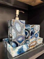 Luxury 3-Piece Blue Agate Bathroom Accessories Set – Handmade & Elegant