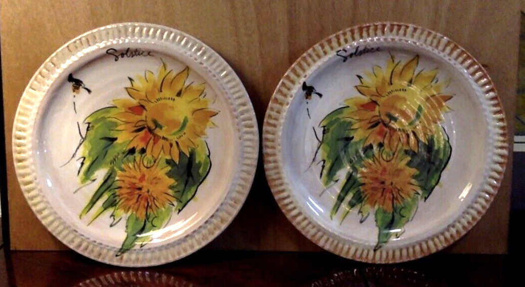 Pottery Barn Stoneware Sunflower Solstice Dinner Plates. 9.25 inches SET of 2
