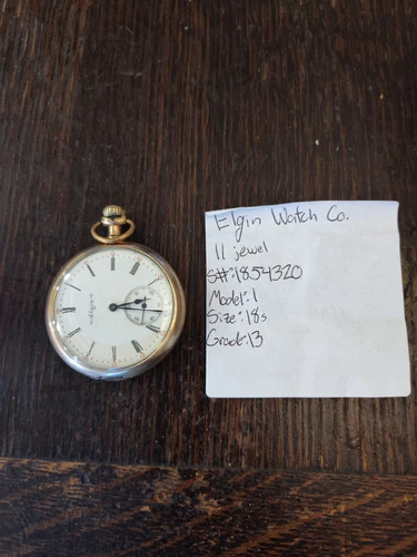 Antique 1883 Elgin Grade 13 Model 1 18s 11J Gold Plate Pocket Watch Works