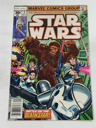 Star Wars 3 NEWSSTAND Marvel 30 Cent Reprint Edition 2nd Full Obi-Wan App 1977